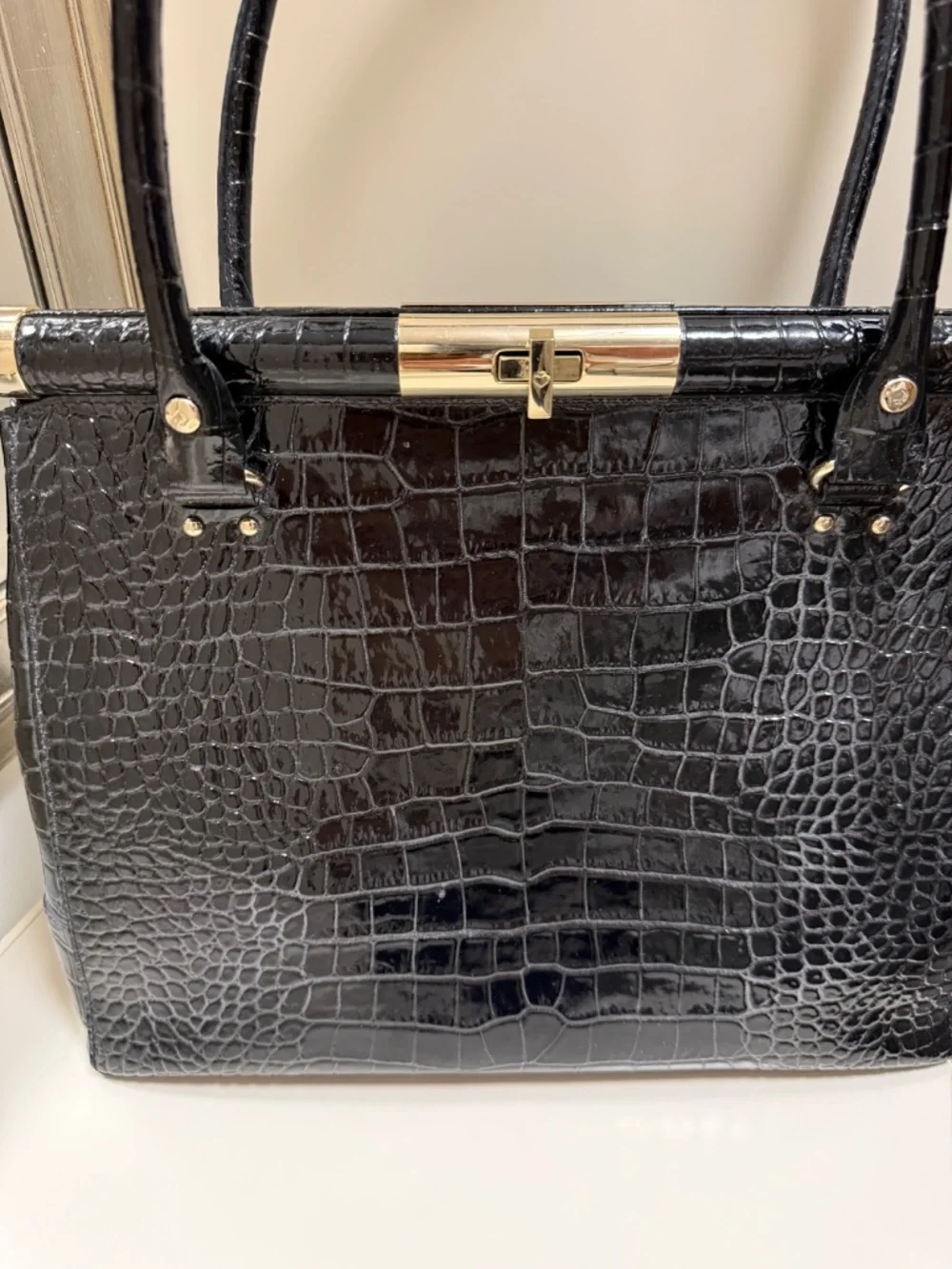 Kate Spade Black Leather Alligator Embossed Handbag